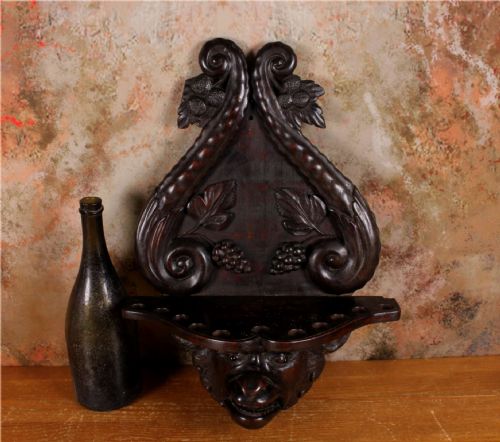 ANTIQUE GROTESQUE FACE WALL SHELF 19TH CENTURY WOOD DEMON PIPE RACK - ADDITIONAL PHOTO 23
