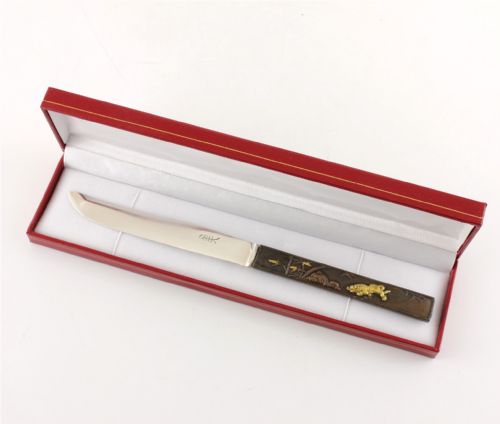 fig 1. Japanese Bronze Kozuka Tiger Silver Letter Opener. Antique Meiji c1880.