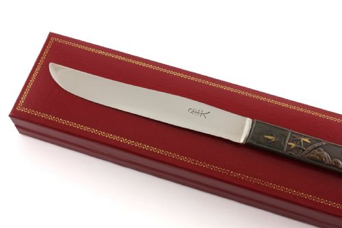 fig 2. Japanese Bronze Kozuka Tiger Silver Letter Opener. Antique Meiji c1880.