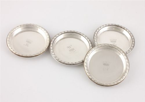 SET OF 4 SILVER PIN DISHES MONOGRAM ROYAL CROWN M SMALL COASTERS 1954 - ADDITIONAL PHOTO 2