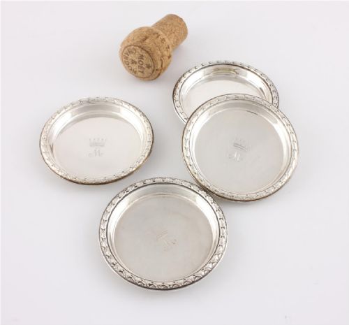 SET OF 4 SILVER PIN DISHES MONOGRAM ROYAL CROWN M SMALL COASTERS 1954 - ADDITIONAL PHOTO 3