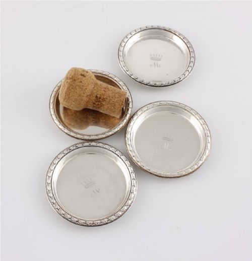 SET OF 4 SILVER PIN DISHES MONOGRAM ROYAL CROWN M SMALL COASTERS 1954 - ADDITIONAL PHOTO 4