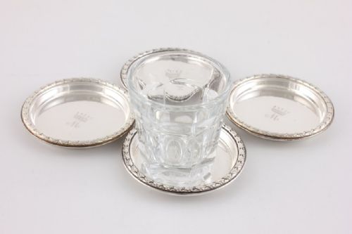 SET OF 4 SILVER PIN DISHES MONOGRAM ROYAL CROWN M SMALL COASTERS 1954 - ADDITIONAL PHOTO 8