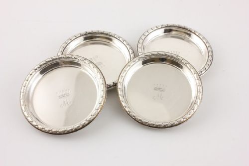 SET OF 4 SILVER PIN DISHES MONOGRAM ROYAL CROWN M SMALL COASTERS 1954 - ADDITIONAL PHOTO 11