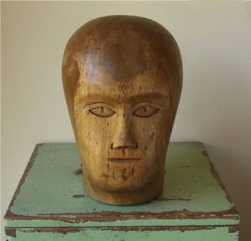 WOOD HEAD FACE HAT BLOCK ANTIQUE FRENCH MILLINERS MANNEQUIN WIG DISPLAY - ADDITIONAL PHOTO 3