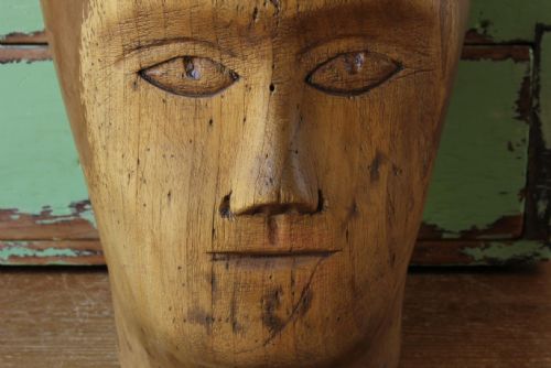 WOOD HEAD FACE HAT BLOCK ANTIQUE FRENCH MILLINERS MANNEQUIN WIG DISPLAY - ADDITIONAL PHOTO 4