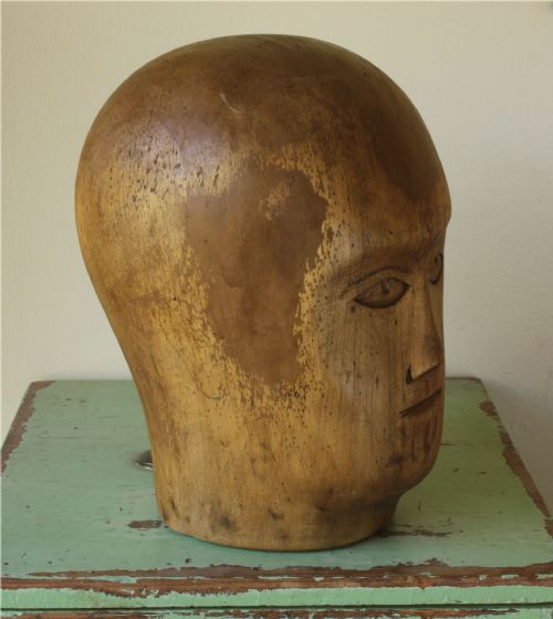 WOOD HEAD FACE HAT BLOCK ANTIQUE FRENCH MILLINERS MANNEQUIN WIG DISPLAY - ADDITIONAL PHOTO 7