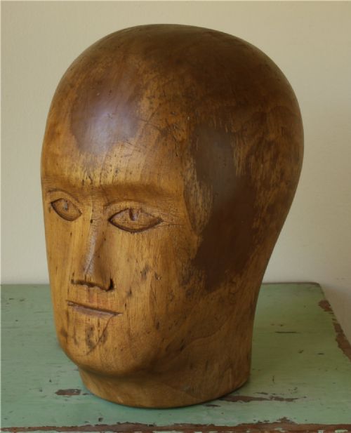 WOOD HEAD FACE HAT BLOCK ANTIQUE FRENCH MILLINERS MANNEQUIN WIG DISPLAY - ADDITIONAL PHOTO 9