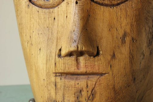 WOOD HEAD FACE HAT BLOCK ANTIQUE FRENCH MILLINERS MANNEQUIN WIG DISPLAY - ADDITIONAL PHOTO 12