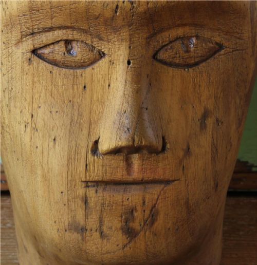 WOOD HEAD FACE HAT BLOCK ANTIQUE FRENCH MILLINERS MANNEQUIN WIG DISPLAY - ADDITIONAL PHOTO 16