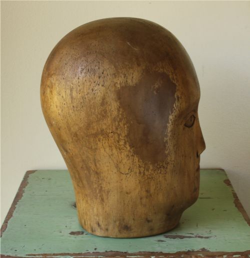 WOOD HEAD FACE HAT BLOCK ANTIQUE FRENCH MILLINERS MANNEQUIN WIG DISPLAY - ADDITIONAL PHOTO 19