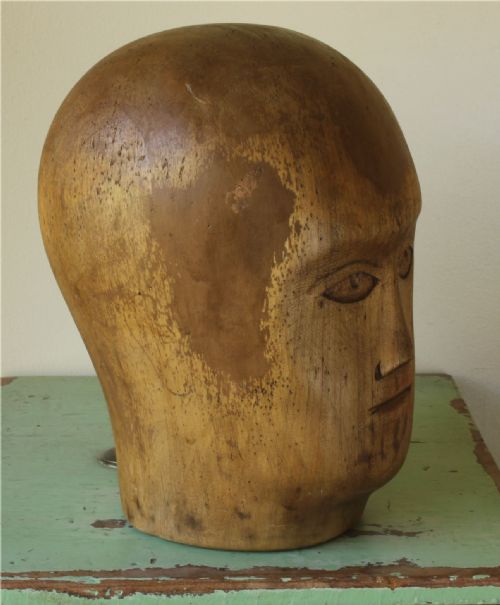 WOOD HEAD FACE HAT BLOCK ANTIQUE FRENCH MILLINERS MANNEQUIN WIG DISPLAY - ADDITIONAL PHOTO 20
