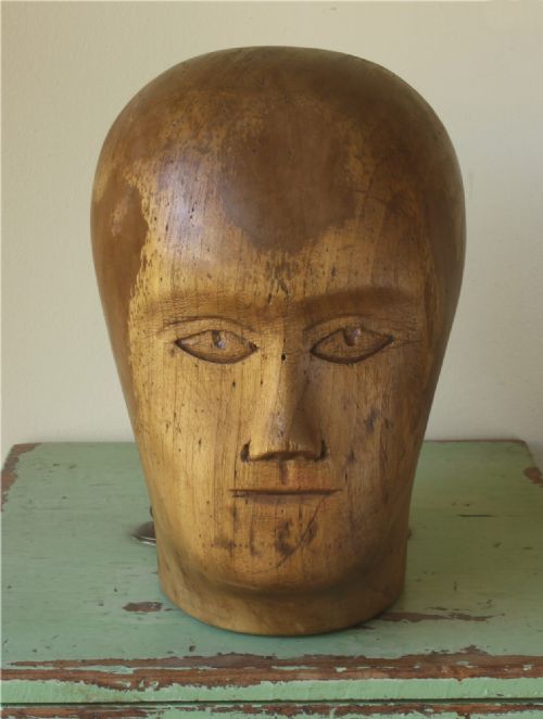 WOOD HEAD FACE HAT BLOCK ANTIQUE FRENCH MILLINERS MANNEQUIN WIG DISPLAY - ADDITIONAL PHOTO 22