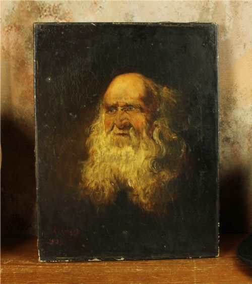 ANTIQUE BEARDED GENTLEMAN OIL PAINTING OLD MAN BEARD PORTRAIT 1913 - ADDITIONAL PHOTO 1