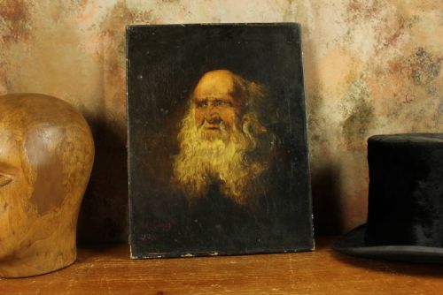 ANTIQUE BEARDED GENTLEMAN OIL PAINTING OLD MAN BEARD PORTRAIT 1913 - ADDITIONAL PHOTO 3