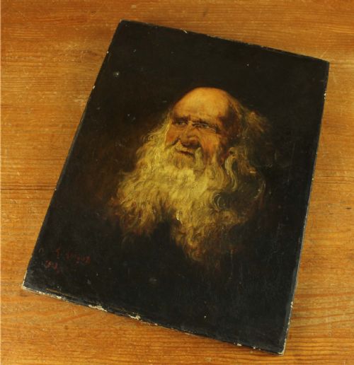 ANTIQUE BEARDED GENTLEMAN OIL PAINTING OLD MAN BEARD PORTRAIT 1913 - ADDITIONAL PHOTO 7