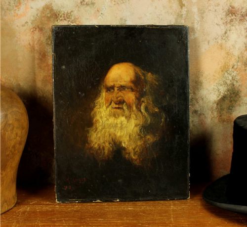ANTIQUE BEARDED GENTLEMAN OIL PAINTING OLD MAN BEARD PORTRAIT 1913 - ADDITIONAL PHOTO 11