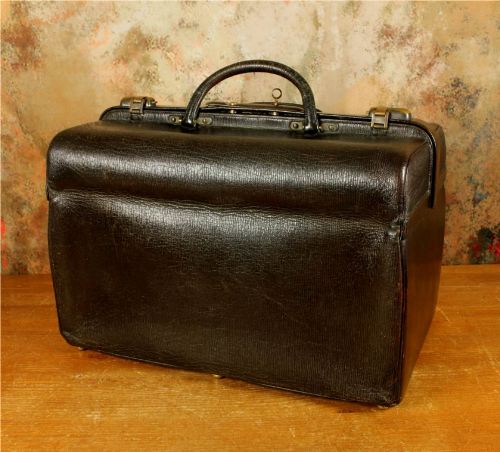 LUXURY ANTIQUE LEATHER GLADSTONE VANITY CASE VINTAGE MAKEUP BAG PARIS