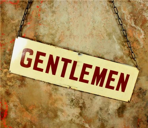 ANTIQUE ENAMEL GENTLEMEN SIGN VICTORIAN NER TRAIN STATION METAL SIGN