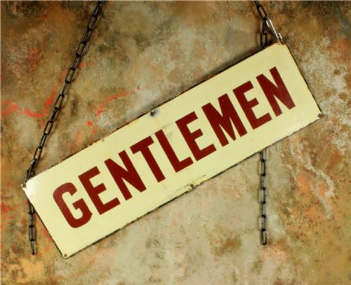 ANTIQUE ENAMEL GENTLEMEN SIGN VICTORIAN NER TRAIN STATION METAL SIGN - ADDITIONAL PHOTO 1