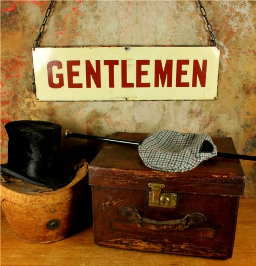 ANTIQUE ENAMEL GENTLEMEN SIGN VICTORIAN NER TRAIN STATION METAL SIGN - ADDITIONAL PHOTO 2