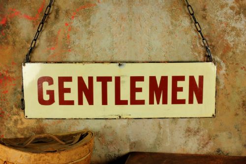 ANTIQUE ENAMEL GENTLEMEN SIGN VICTORIAN NER TRAIN STATION METAL SIGN - ADDITIONAL PHOTO 3