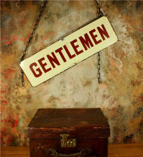 ANTIQUE ENAMEL GENTLEMEN SIGN VICTORIAN NER TRAIN STATION METAL SIGN - ADDITIONAL PHOTO 9