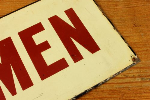 ANTIQUE ENAMEL GENTLEMEN SIGN VICTORIAN NER TRAIN STATION METAL SIGN - ADDITIONAL PHOTO 10