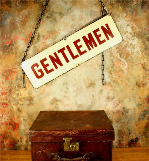 ANTIQUE ENAMEL GENTLEMEN SIGN VICTORIAN NER TRAIN STATION METAL SIGN - ADDITIONAL PHOTO 13