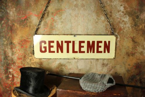 ANTIQUE ENAMEL GENTLEMEN SIGN VICTORIAN NER TRAIN STATION METAL SIGN - ADDITIONAL PHOTO 17