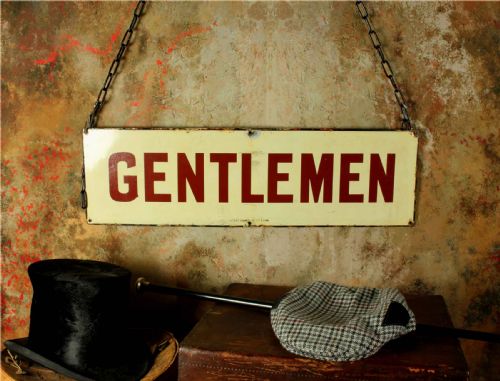 ANTIQUE ENAMEL GENTLEMEN SIGN VICTORIAN NER TRAIN STATION METAL SIGN - ADDITIONAL PHOTO 24
