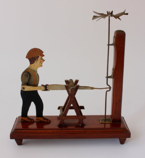FOLK ART WOOD CUTTER WHIRLIGIG HAND MADE WIND TOY SAWING MAN 1932 - ADDITIONAL PHOTO 1