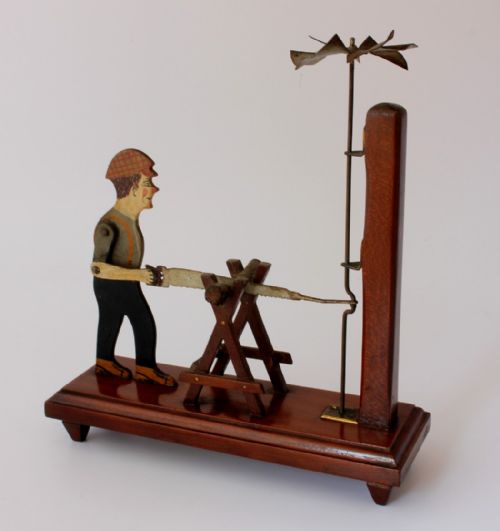 FOLK ART WOOD CUTTER WHIRLIGIG HAND MADE WIND TOY SAWING MAN 1932 - ADDITIONAL PHOTO 3