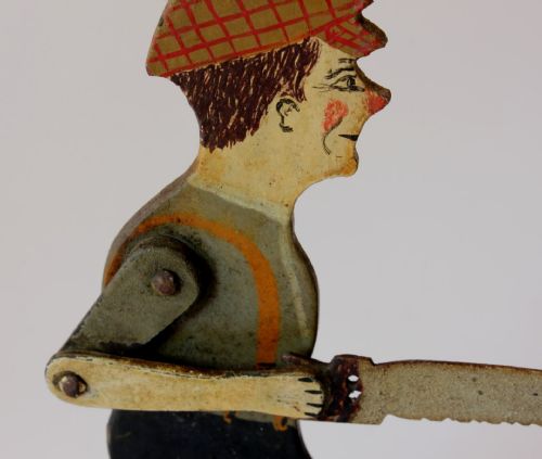 FOLK ART WOOD CUTTER WHIRLIGIG HAND MADE WIND TOY SAWING MAN 1932 - ADDITIONAL PHOTO 4