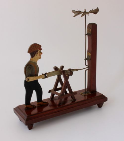 FOLK ART WOOD CUTTER WHIRLIGIG HAND MADE WIND TOY SAWING MAN 1932 - ADDITIONAL PHOTO 12