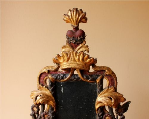 ITALIAN RELIQUARY MIRROR RELIGIOUS SACRED FLAMING HEART MIRROR C1800 - ADDITIONAL PHOTO 4