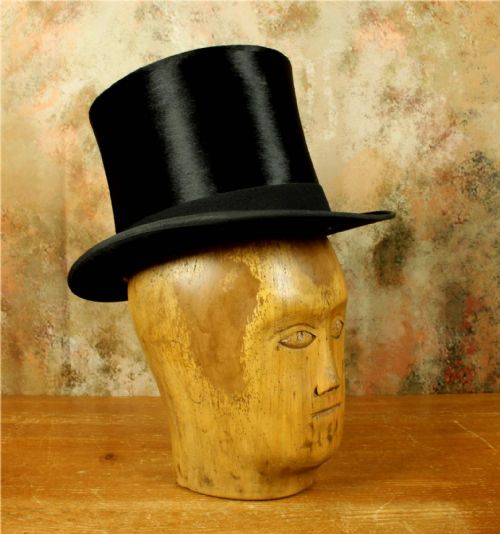 fig 1. Antique Black Top Hat. Lincoln Bennett. UK 6 7/8. Ascot Plush Silk Topper.