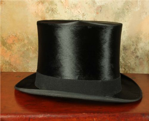 fig 2. Antique Black Top Hat. Lincoln Bennett. UK 6 7/8. Ascot Plush Silk Topper.
