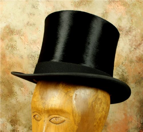 fig 3. Antique Black Top Hat. Lincoln Bennett. UK 6 7/8. Ascot Plush Silk Topper.
