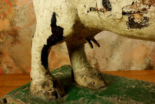 LARGE ANTIQUE WOODEN FOLK ART COW TROLLEY RUSTIC FRENCH BUTCHERS SHOP DISPLAY - ADDITIONAL PHOTO 4