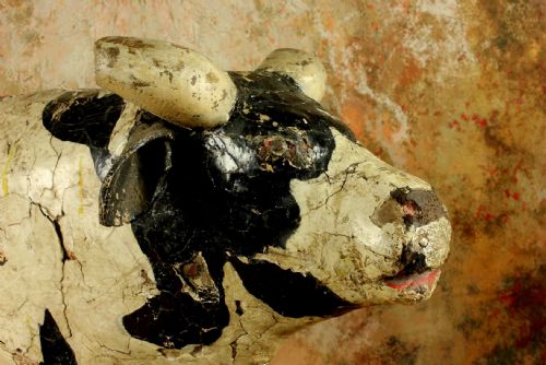 LARGE ANTIQUE WOODEN FOLK ART COW TROLLEY RUSTIC FRENCH BUTCHERS SHOP DISPLAY - ADDITIONAL PHOTO 6