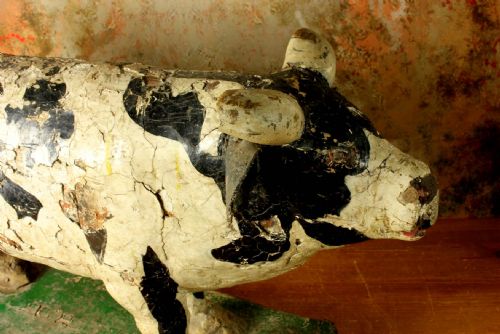 LARGE ANTIQUE WOODEN FOLK ART COW TROLLEY RUSTIC FRENCH BUTCHERS SHOP DISPLAY - ADDITIONAL PHOTO 10