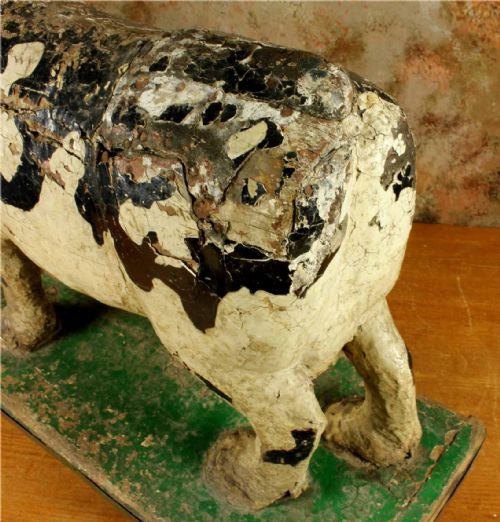 LARGE ANTIQUE WOODEN FOLK ART COW TROLLEY RUSTIC FRENCH BUTCHERS SHOP DISPLAY - ADDITIONAL PHOTO 14