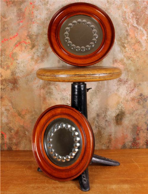 PAIR VICTORIAN SORCERER'S MIRRORS ANTIQUE ROUND CONVEX WITCH'S MIRROR - ADDITIONAL PHOTO 1