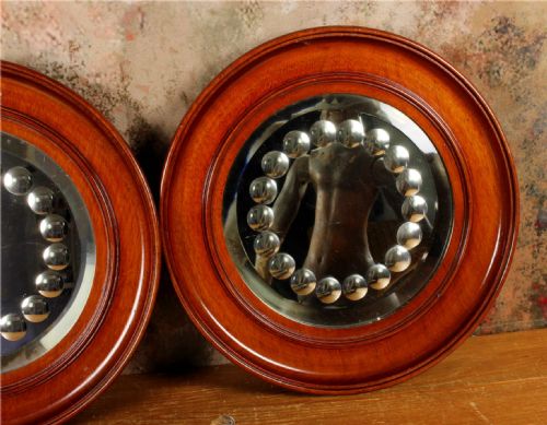 PAIR VICTORIAN SORCERER'S MIRRORS ANTIQUE ROUND CONVEX WITCH'S MIRROR - ADDITIONAL PHOTO 3