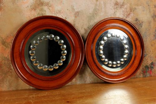 PAIR VICTORIAN SORCERER'S MIRRORS ANTIQUE ROUND CONVEX WITCH'S MIRROR - ADDITIONAL PHOTO 16