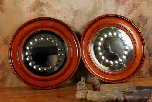 PAIR VICTORIAN SORCERER'S MIRRORS ANTIQUE ROUND CONVEX WITCH'S MIRROR - ADDITIONAL PHOTO 23