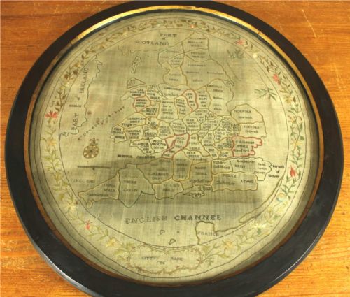 GEORGIAN NEEDLEWORK MAP ENGLAND WALES EMBROIDERED SAMPLER 1796 - ADDITIONAL PHOTO 1