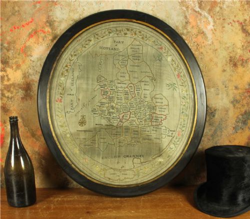 GEORGIAN NEEDLEWORK MAP ENGLAND WALES EMBROIDERED SAMPLER 1796 - ADDITIONAL PHOTO 2