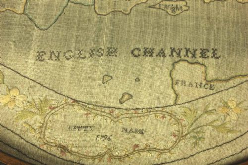 GEORGIAN NEEDLEWORK MAP ENGLAND WALES EMBROIDERED SAMPLER 1796 - ADDITIONAL PHOTO 4